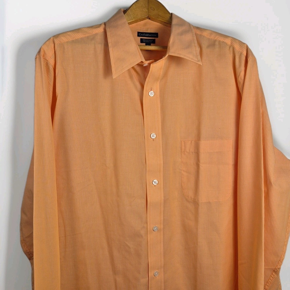 Croft & Barrow Dress Shirt 17.5 36/37 Pinstripe Broadcloth Classic Fit Orange